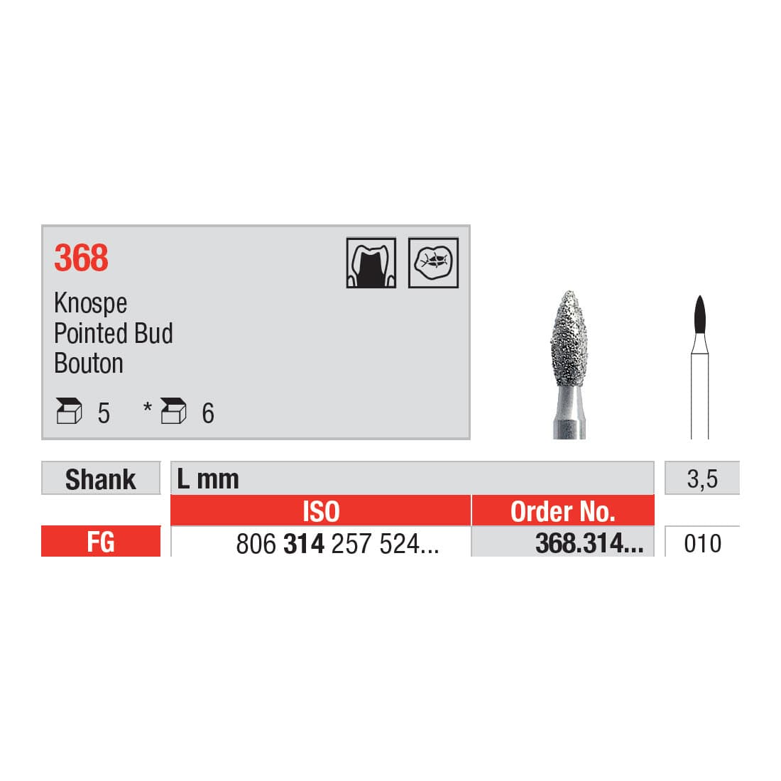 Diamond Burs, Pointed Bud FG-10