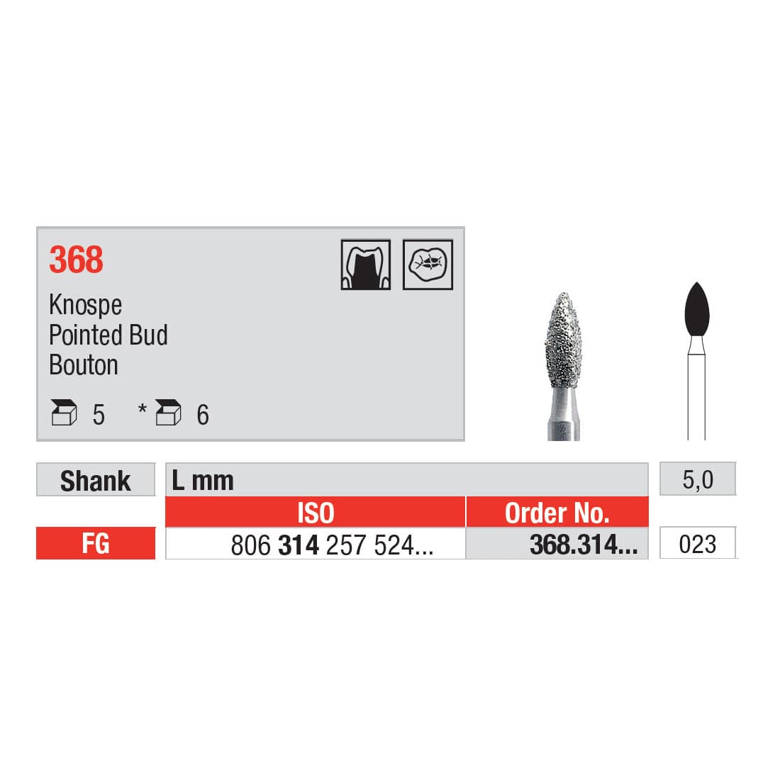 Diamond Burs, Pointed Bud FG-23