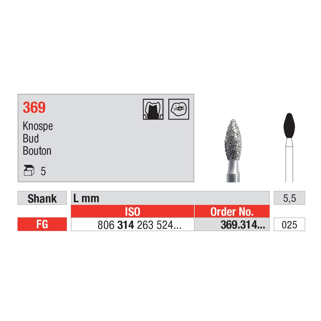 Diamond Burs, Bud FG-25