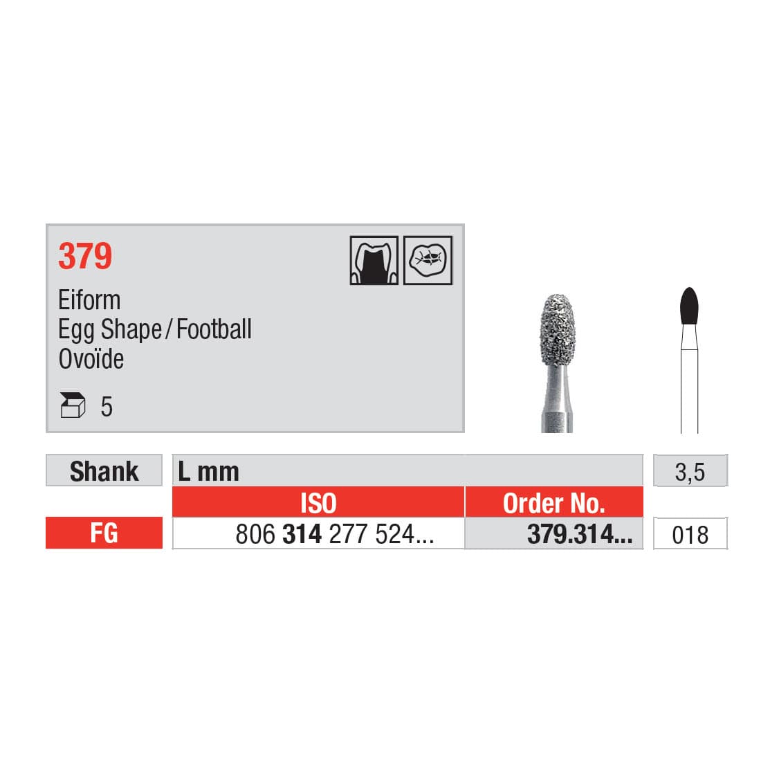 Diamond Burs, Egg FG-18