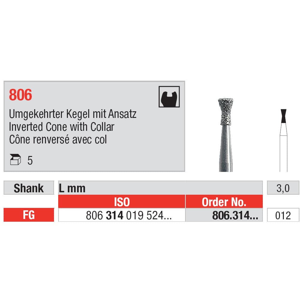 Diamond Burs, Inverted Cone FG-12
