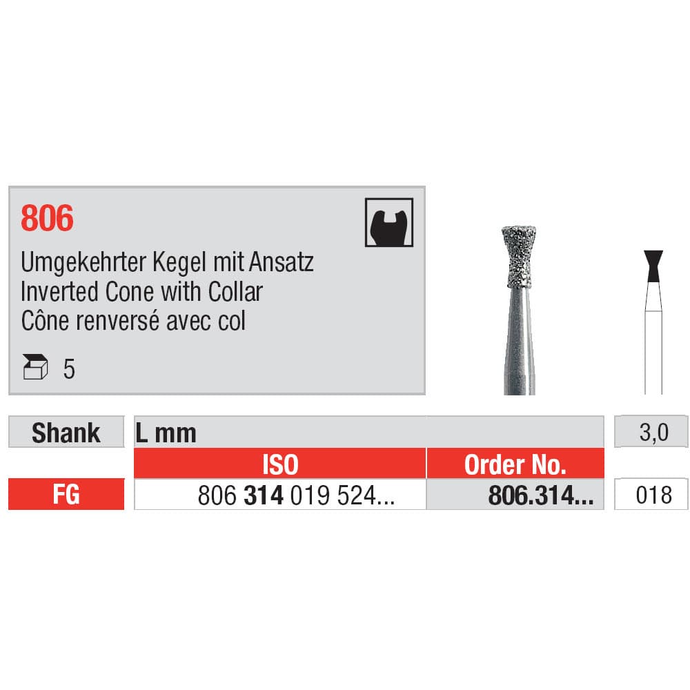 Diamond Burs, Inverted Cone FG-18