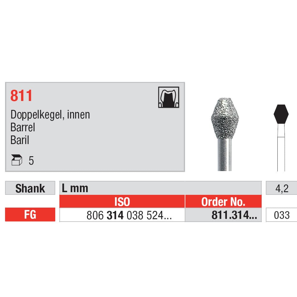 Diamond Burs, Barrel FG-33