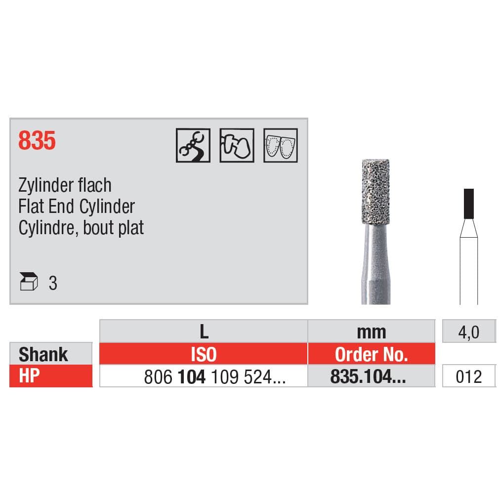 Diamond Burs, Cylinder Flat End HP-12