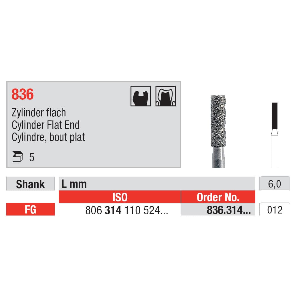 Diamond Burs, Cylinder Flat End FG-12