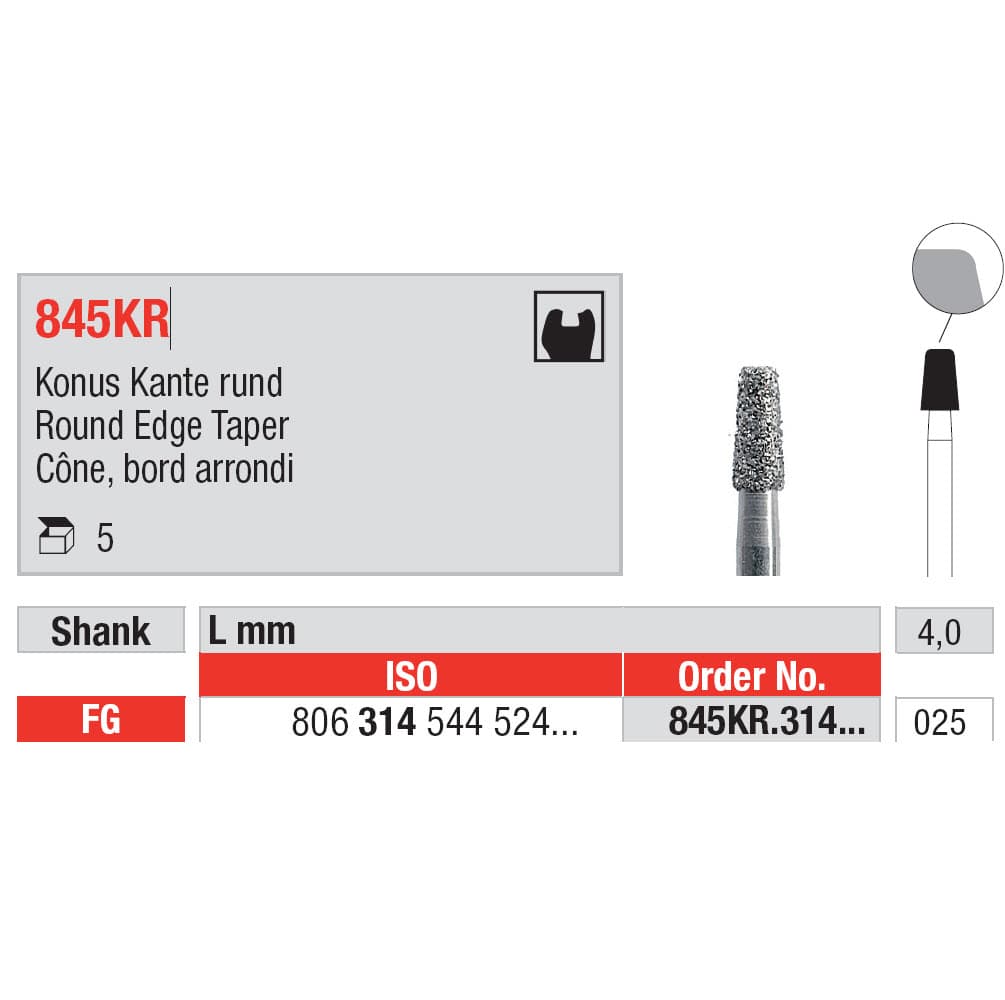 Diamond Burs, Round Edge Taper FG-25