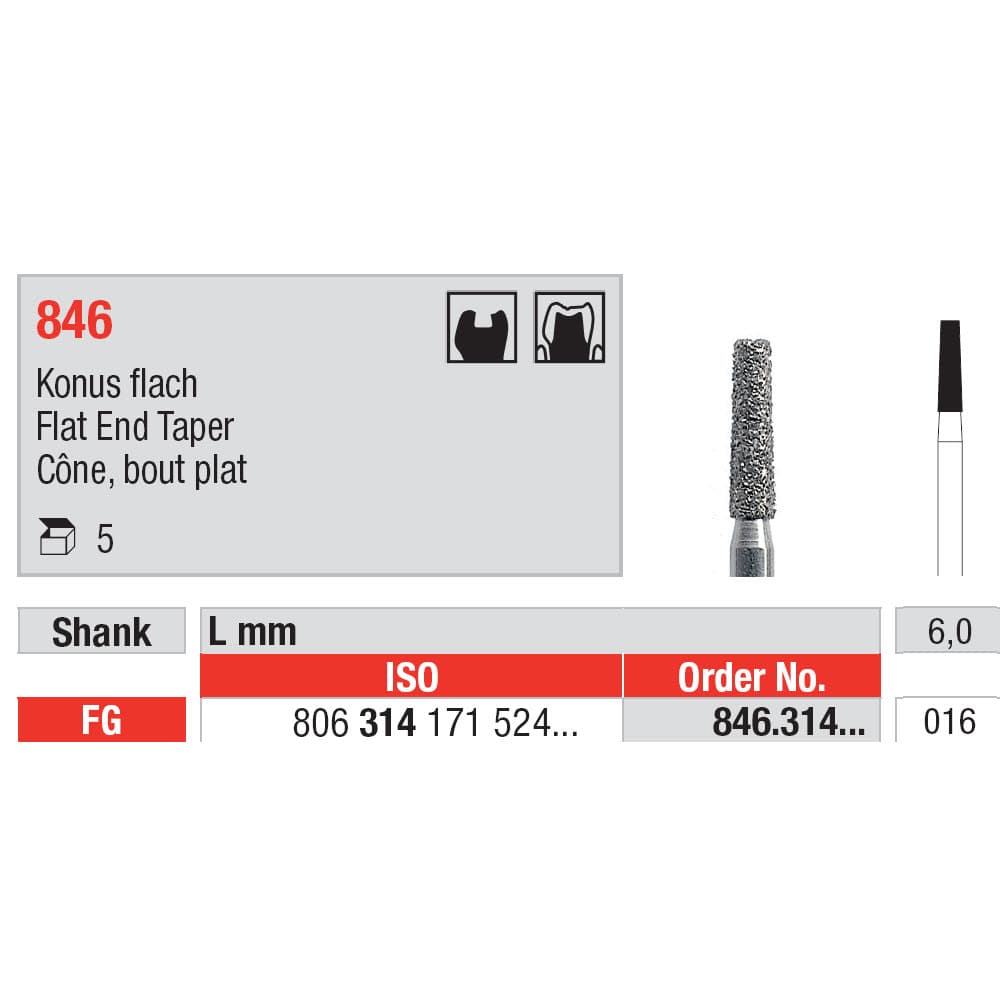 Diamond Burs, Flat End Taper FG-16