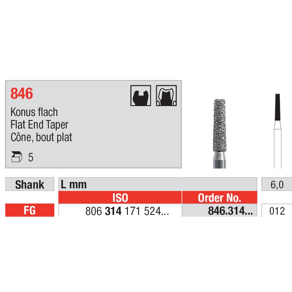 Diamond Burs, Flat End Taper FG-12