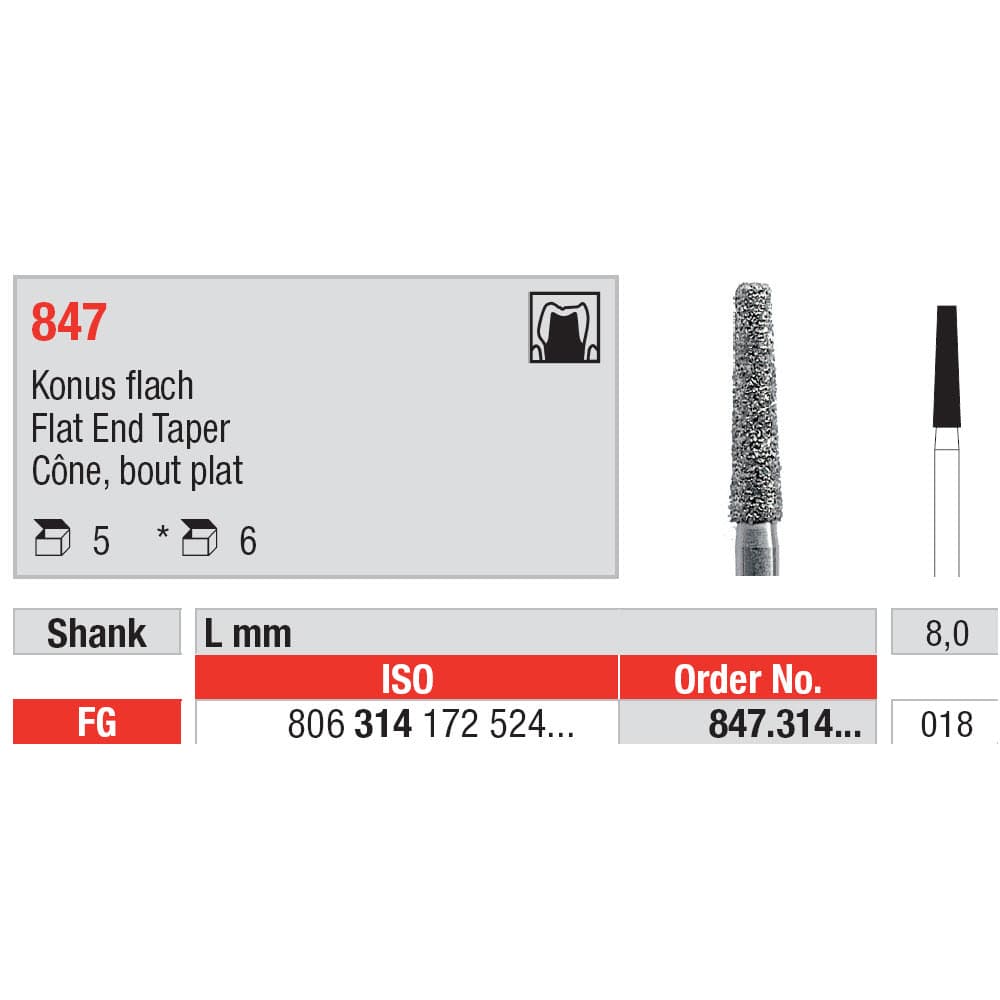 Diamond Burs, Flat End Taper FG-18