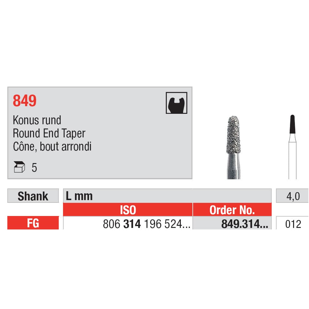 Diamond Burs, Round End Taper FG-12