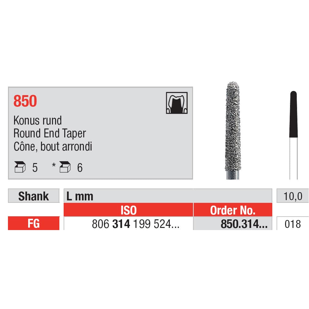 Diamond Burs, Round End Taper FG-18