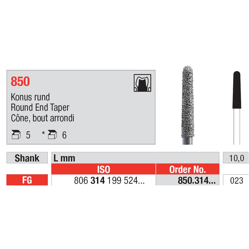 Diamond Burs, Round End Taper FG-23