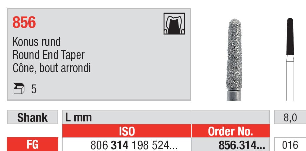 Diamond Burs, Round End Taper FG-16