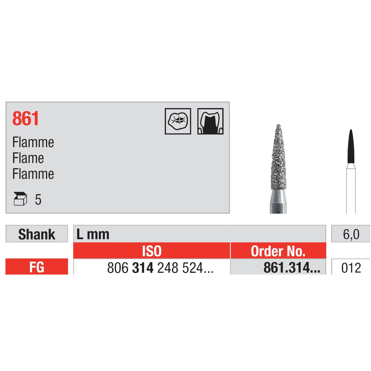 Diamond Burs, Flame FG-12