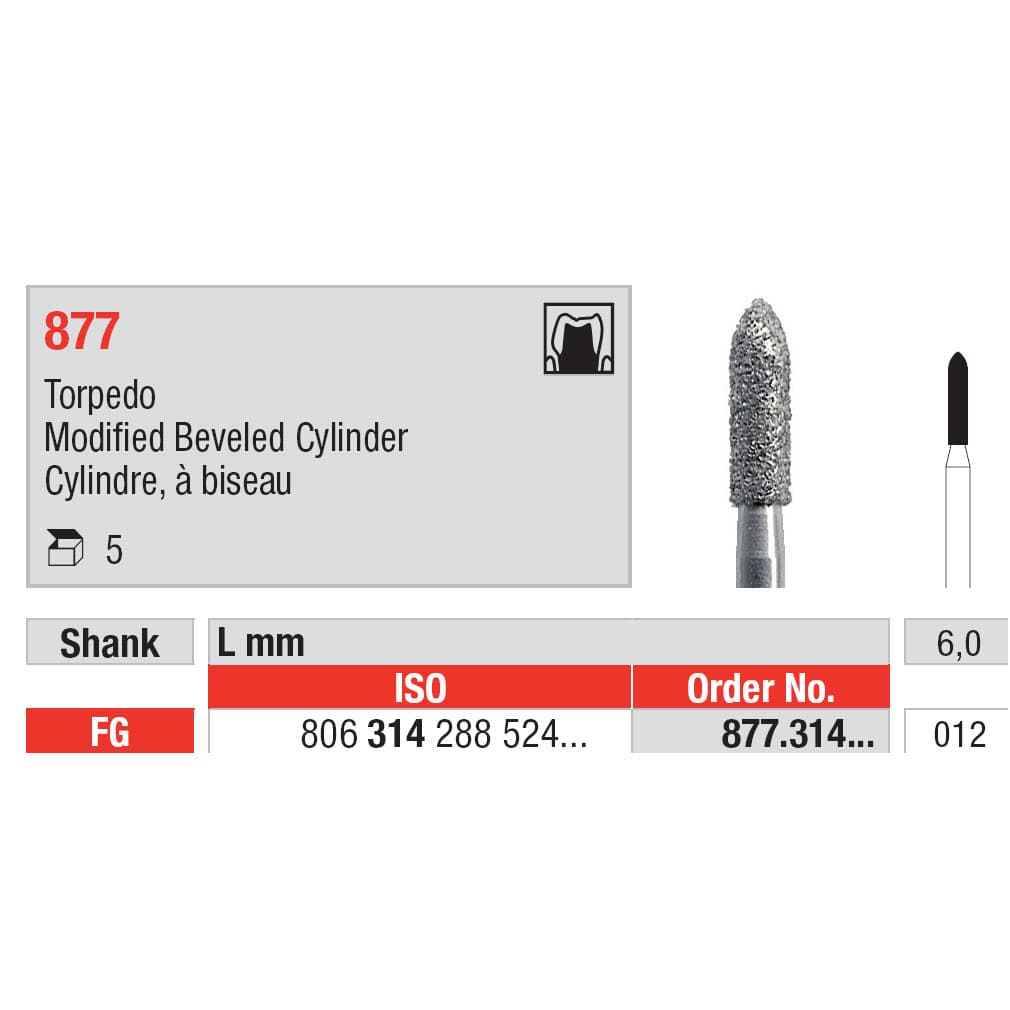 Diamond Burs, Beveled Cylinder FG-12