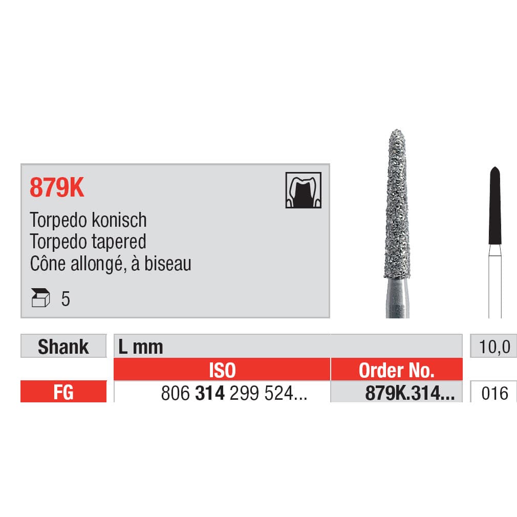 Diamond Burs, Cylindrical Torpedo FG-16