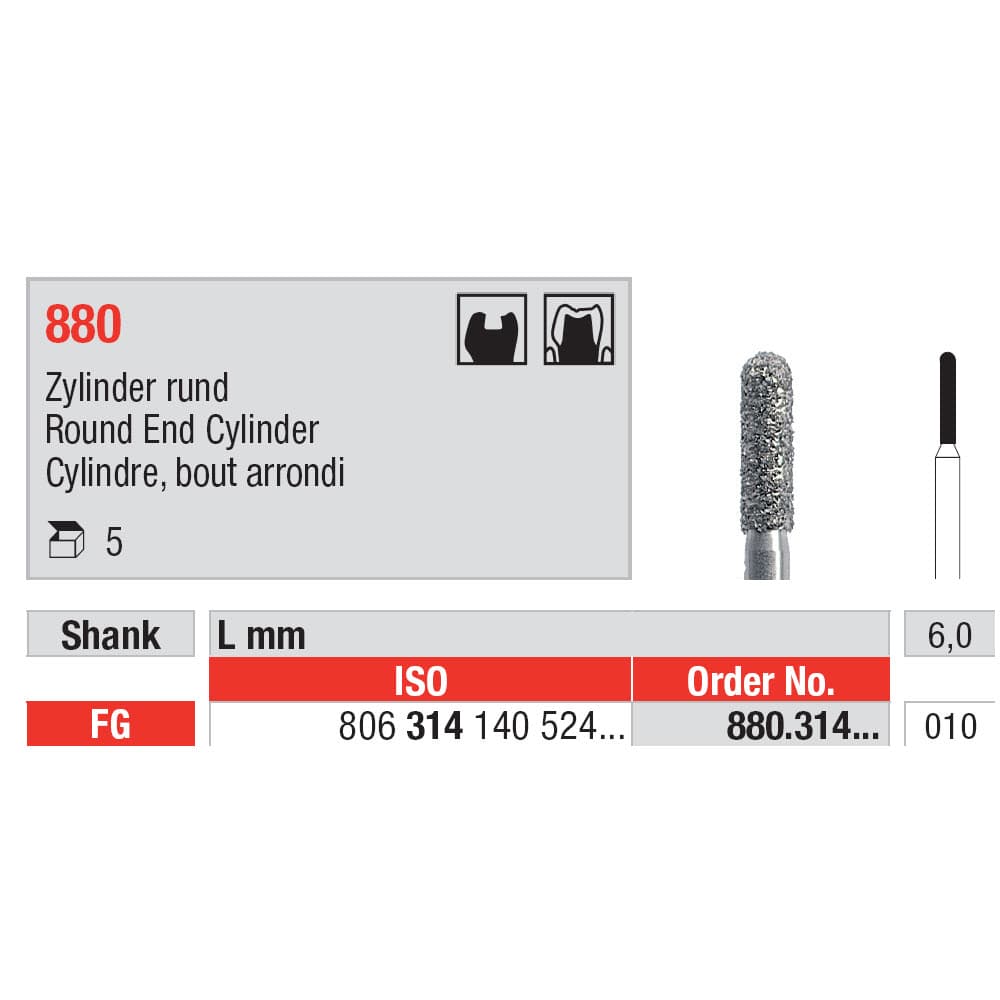 Diamond Burs, Round End Cylinder FG-10