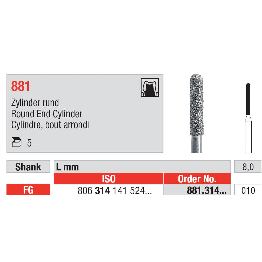 Diamond Burs, Round End Cylinder FG-10