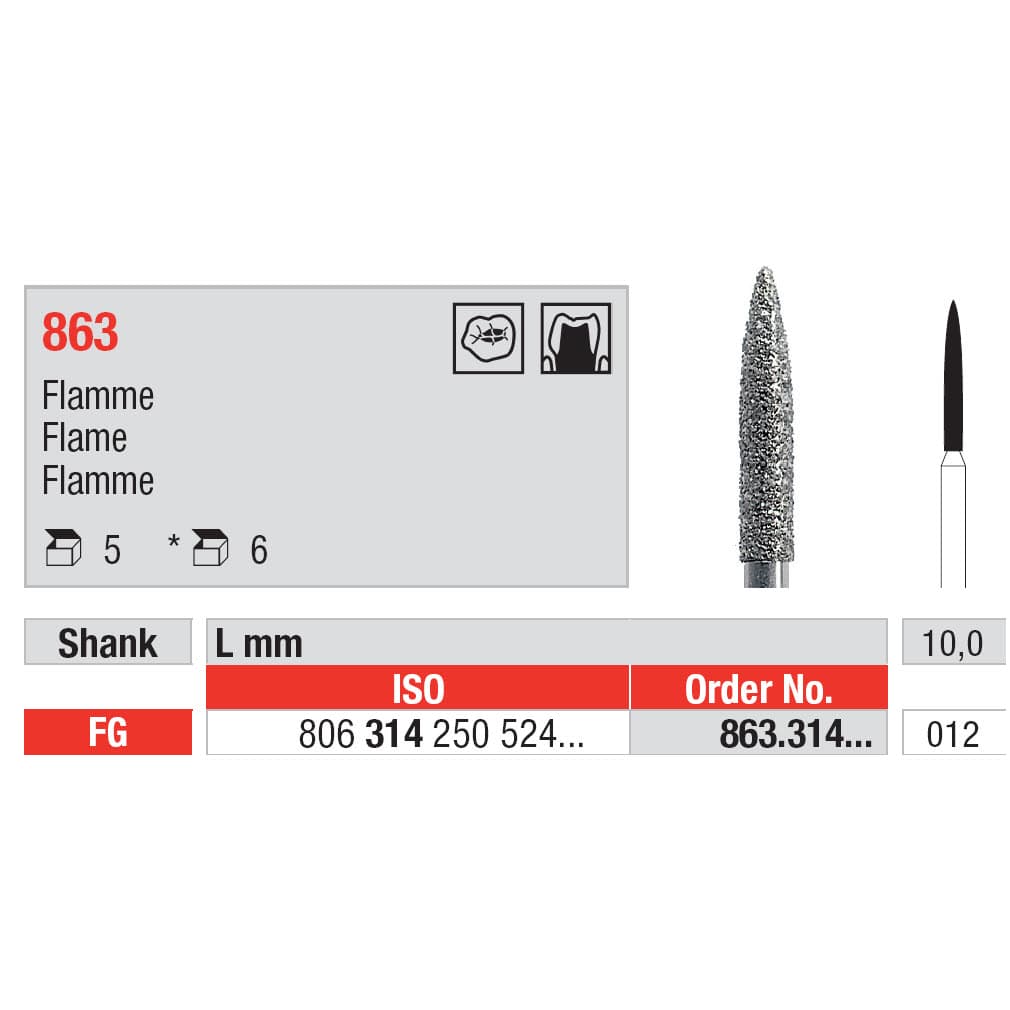 Diamond Burs, Flame FG-12