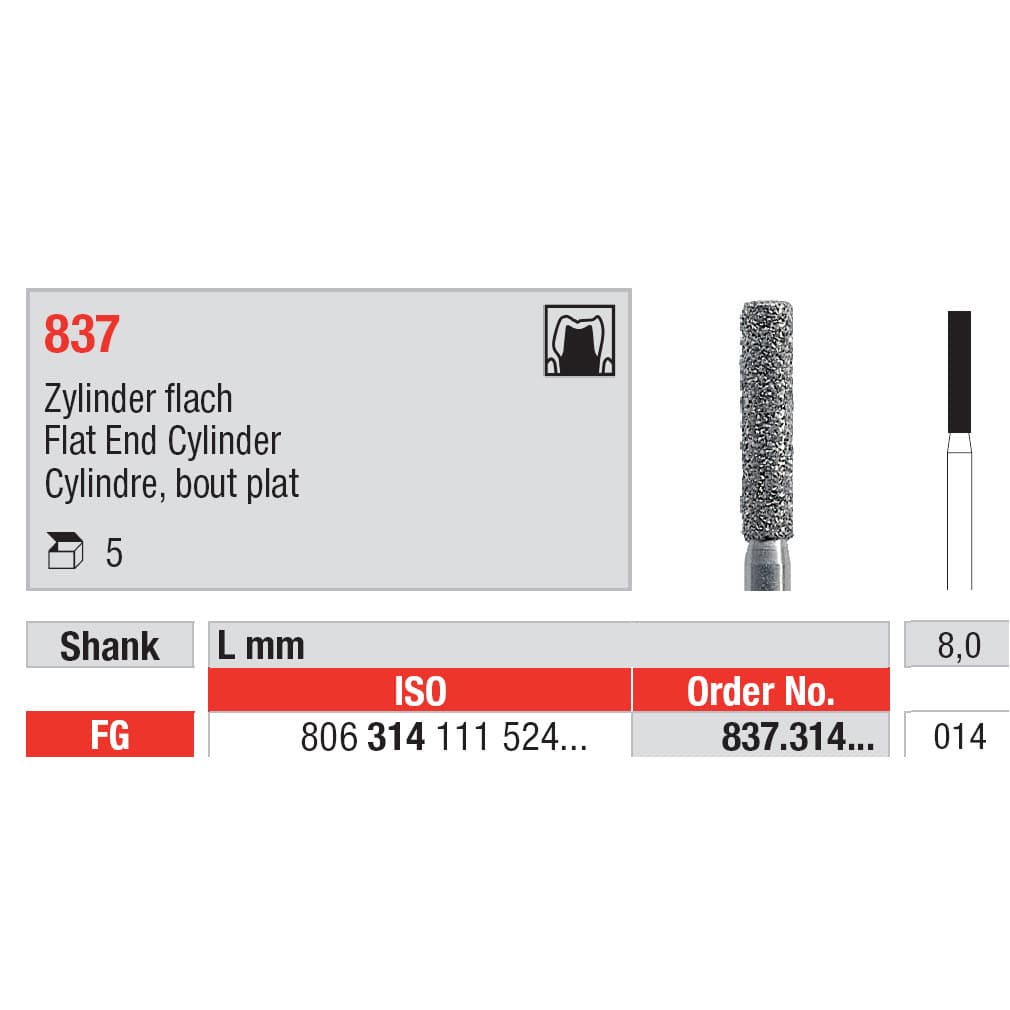 Diamond Burs, Flat End Cylinder FG-14