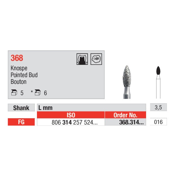 Diamond Burs, Pointed Bud FG-16 - Edenta -