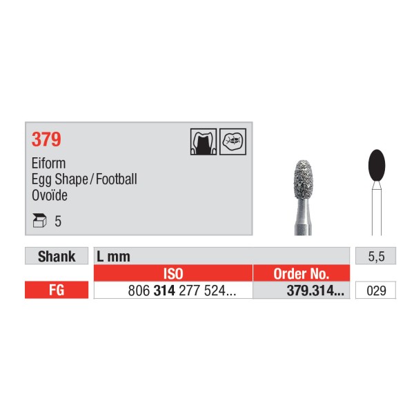 Diamond Burs, Egg FG-29 Diamond Burs, Egg FG-29 - Edenta -