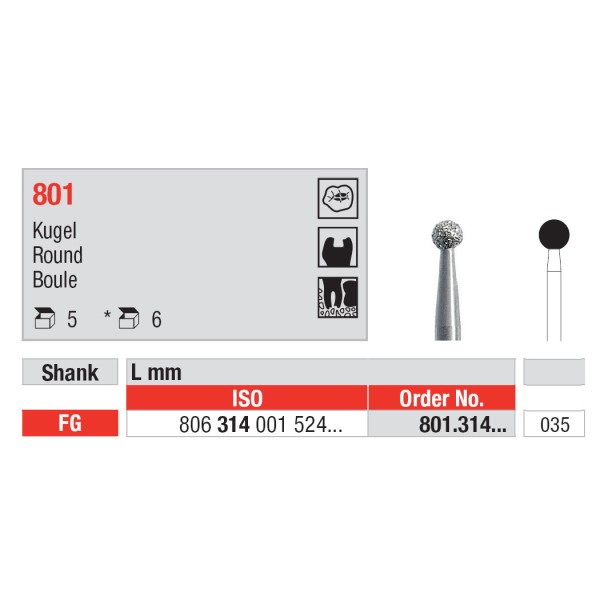 Diamond Burs, Round FG-35 - Edenta -