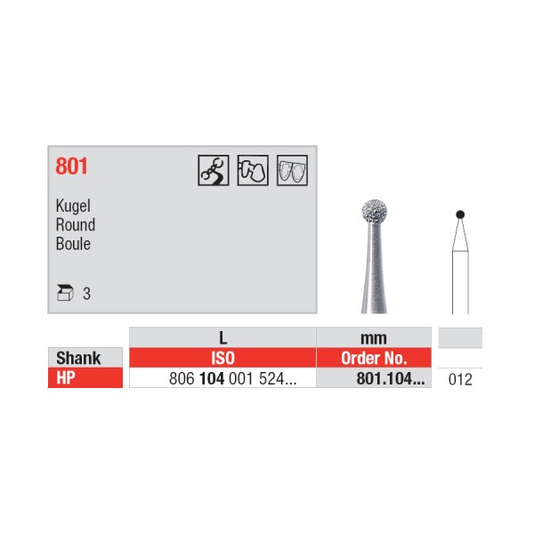 Diamond Burs, Round HP-12 - Edenta -