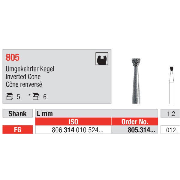 Diamond Burs, Inverted Cone FG-12 - Edenta -