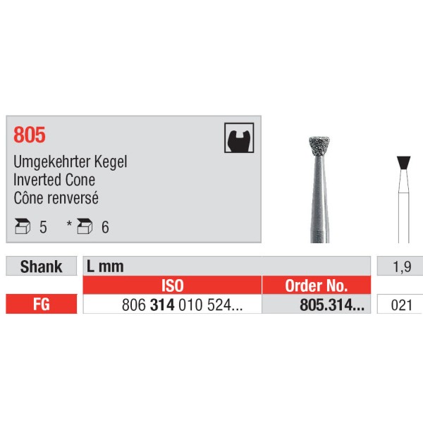 Diamond Burs, Inverted Cone FG-21 - Edenta -