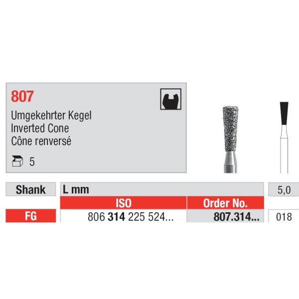 Diamond Burs, Inverted Cone FG-18 - Edenta -