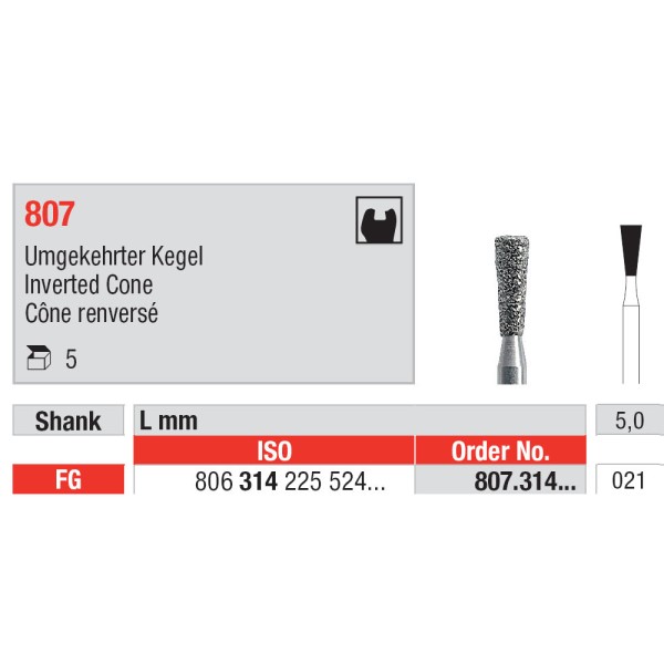 Diamond Burs, Inverted Cone FG-21 - Edenta -