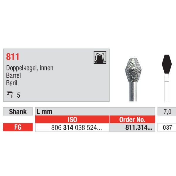 Diamond Burs, Barrel FG-37 - Edenta -