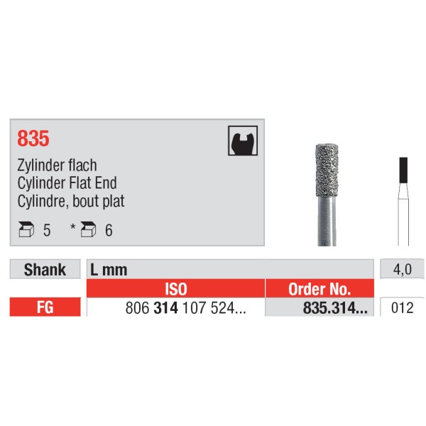 Diamond Burs, Cylinder Flat End FG-12 - Edenta -