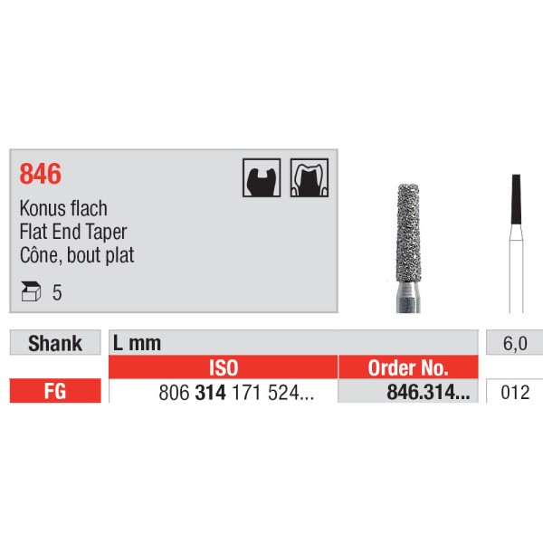 Diamond Burs, Flat End Taper FG-12 - Edenta -