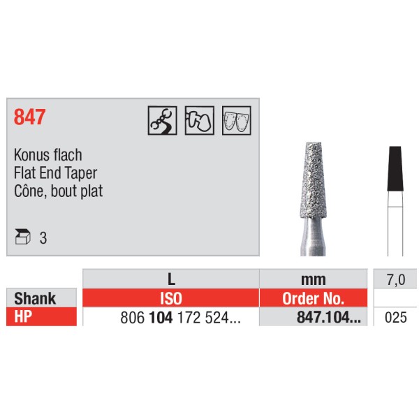 Diamond Burs, Flat End Taper HP-25 - Edenta -
