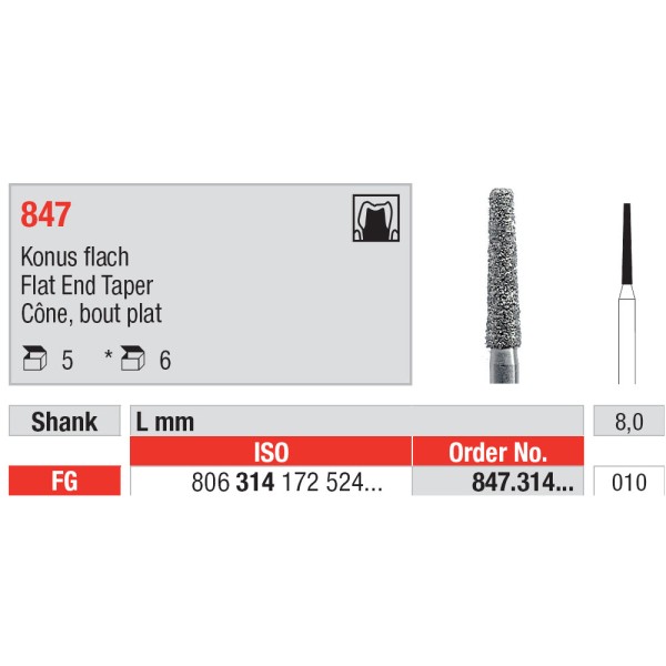 Diamond Burs, Flat End Taper FG-10 - Edenta -