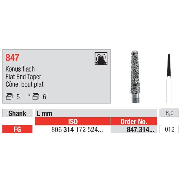 Diamond Burs, Flat End Taper FG-12 - Edenta -