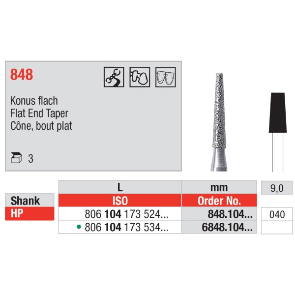 Diamond Burs, Flat End Taper HP-40 - Edenta -