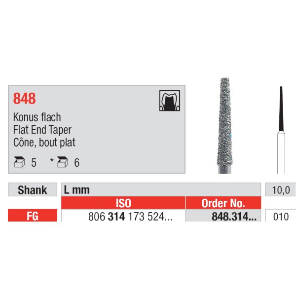 Diamond Burs, Flat End Taper FG-10 - Edenta -