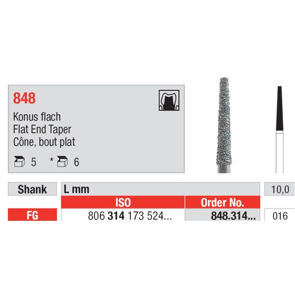Diamond Burs, Flat End Taper FG-16 - Edenta -