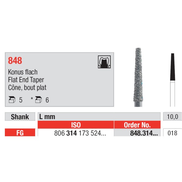 Diamond Burs, Flat End Taper FG-18 - Edenta -