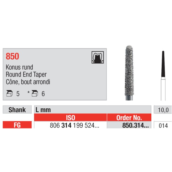 Diamond Burs, Round End Taper FG-14 - Edenta -