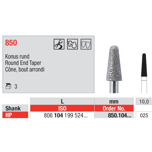 Diamond Burs, Round End Taper HP-25 - Edenta -