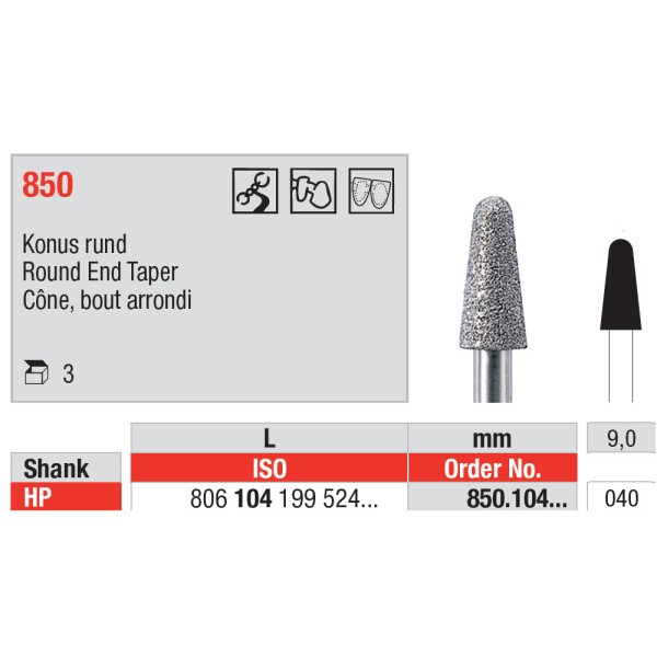 Diamond Burs, Round End Taper HP-40 - Edenta -