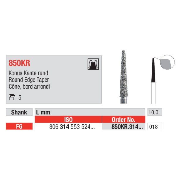 Diamond Burs, Round Edge Taper FG-14 - Edenta -