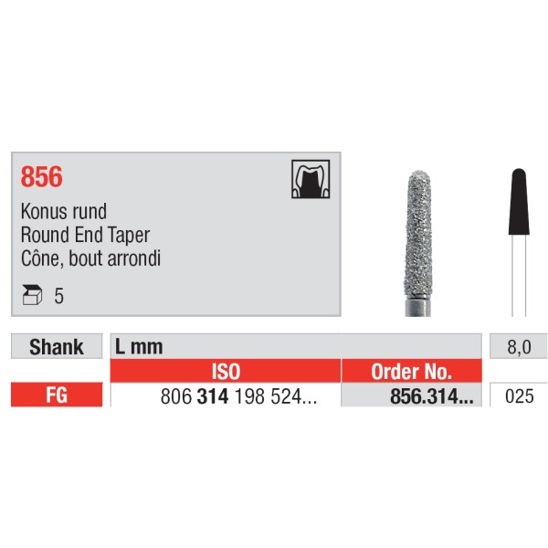 Diamond Burs, Round End Taper HP-25 - Edenta -