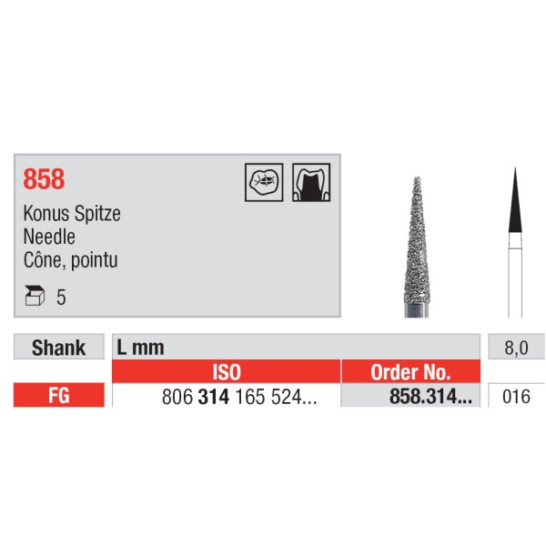 Diamond Burs, Needle FG-16 - Edenta -