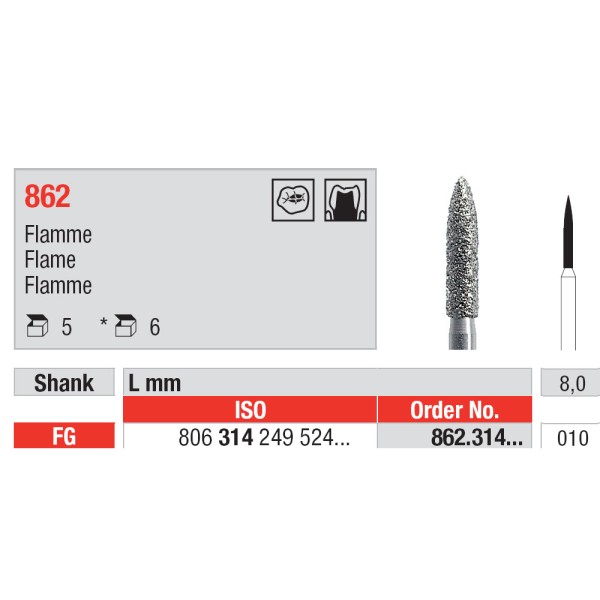 Diamond Burs, Flame FG-10 - Edenta -