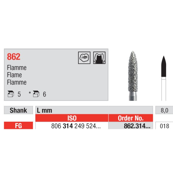 Diamond Burs, Flame FG-18 - Edenta -